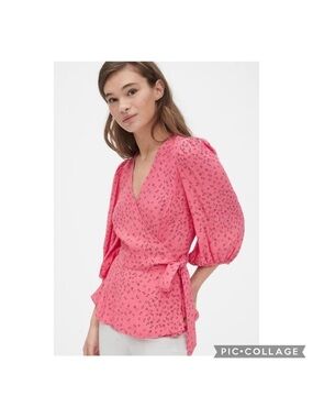 NWT Gap Pink Floral Balloon Sleeve Wrap Blouse